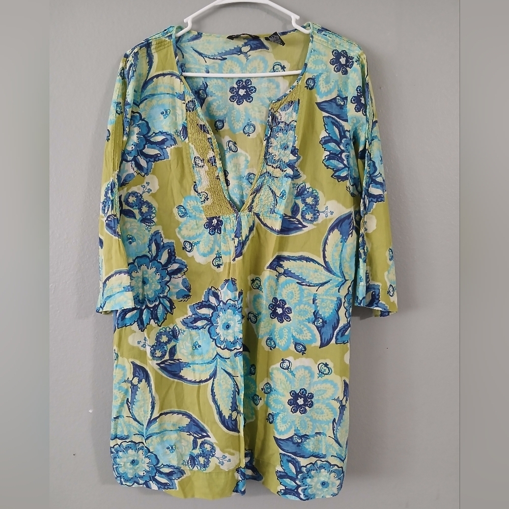 New York & Company Floral Tunic - Blue and Green Resort Wear‎
